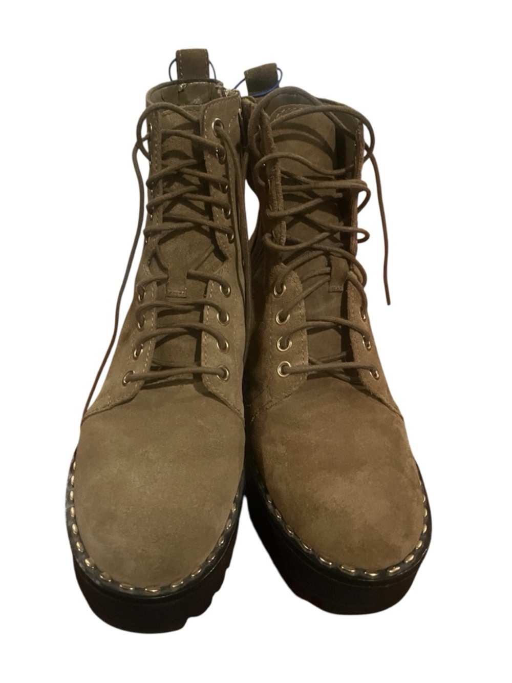 Vince Camuto Mecale Studded Combat Hiking Boot Suede Tan 8M